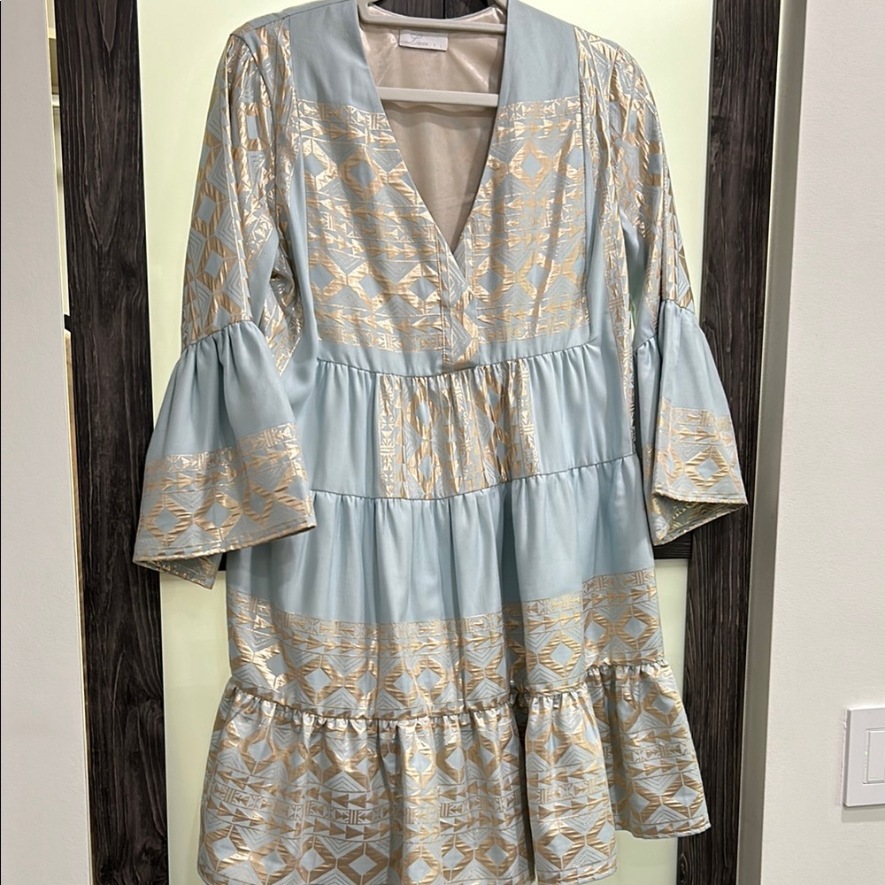 Elegant Blue and Gold Patterned Dress